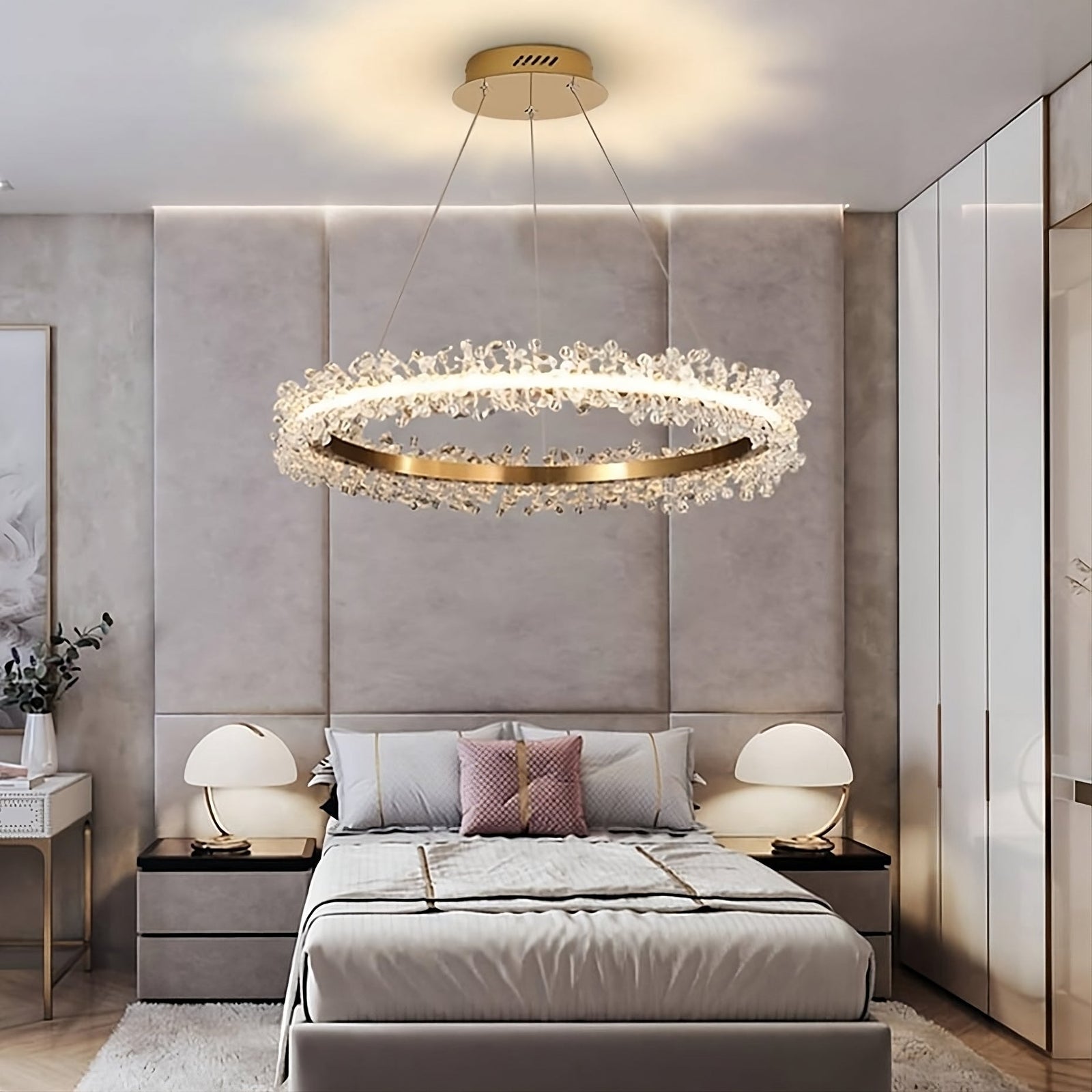 Gold Crystal Linear chandelier - Onda Court for dining room view 1