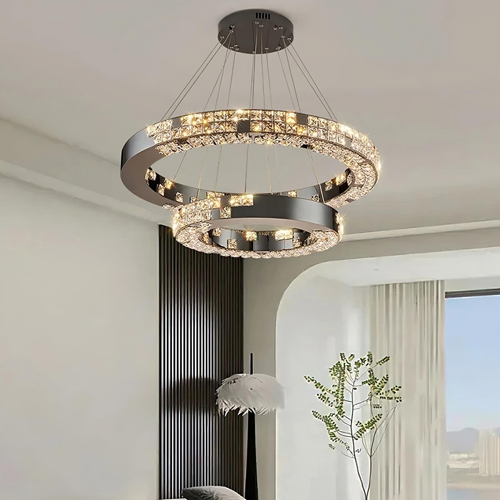 Black Crystal Tiered chandelier - Paloma Bay for dining room view 2