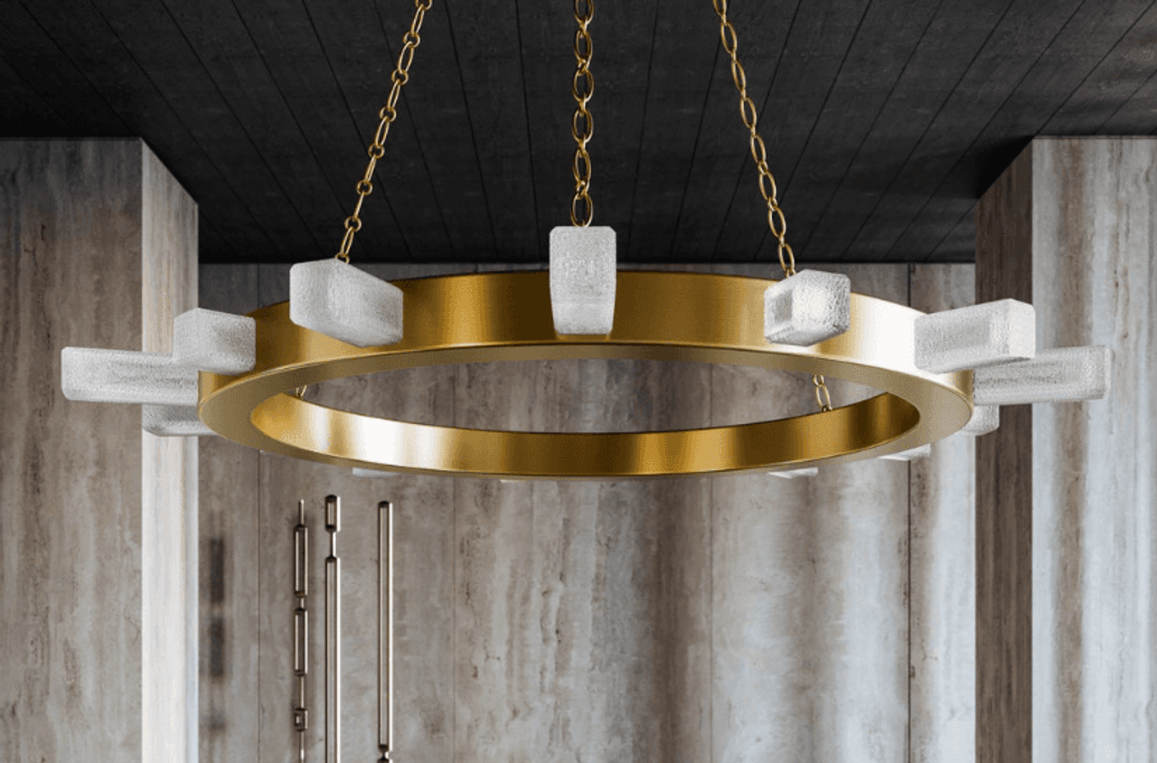 Antique Brass Glass chandelier - Dune Trace for dining room view 2