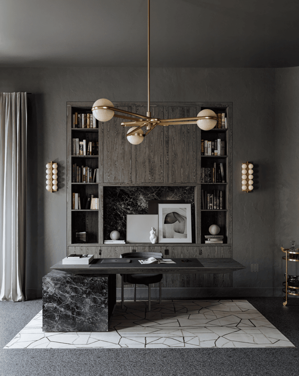 Antique Brass Alabaster chandelier - Maia Trace for dining room view 4