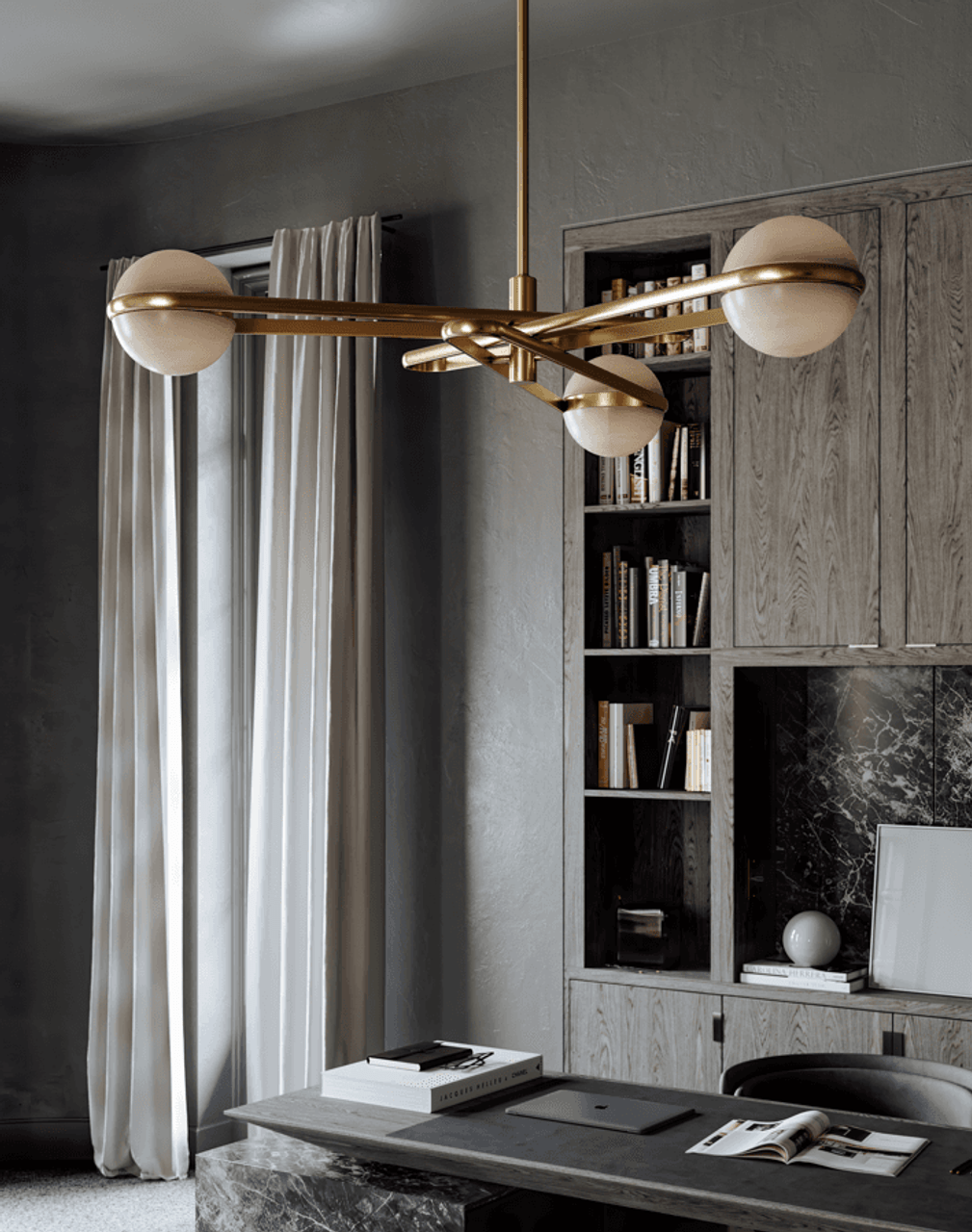 Antique Brass Alabaster chandelier - Maia Trace for dining room view 2