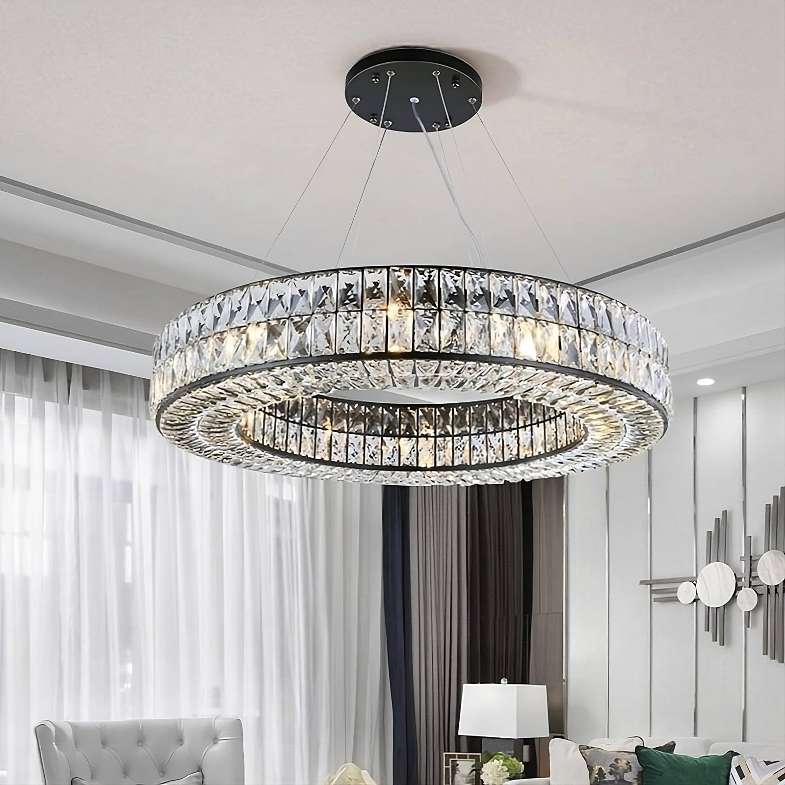 Black Crystal Round chandelier - Zelia House for dining room view 1