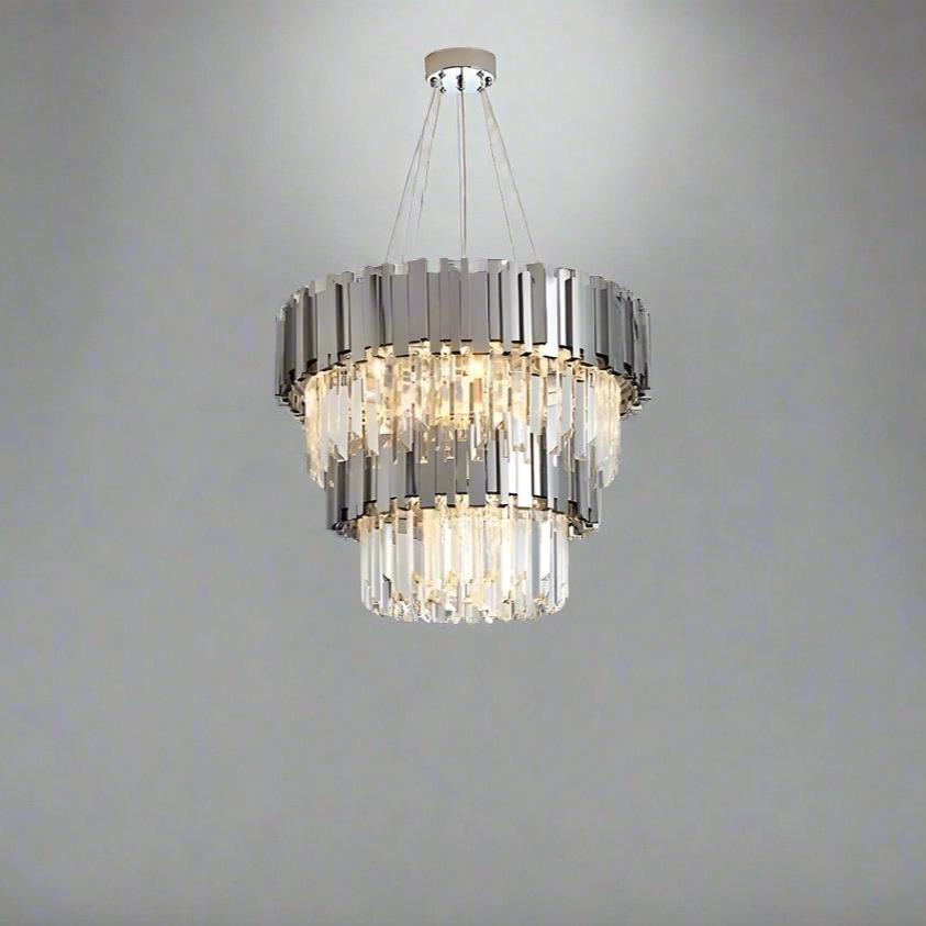 Chrome Crystal Tiered chandelier - Soren House for dining room view 1