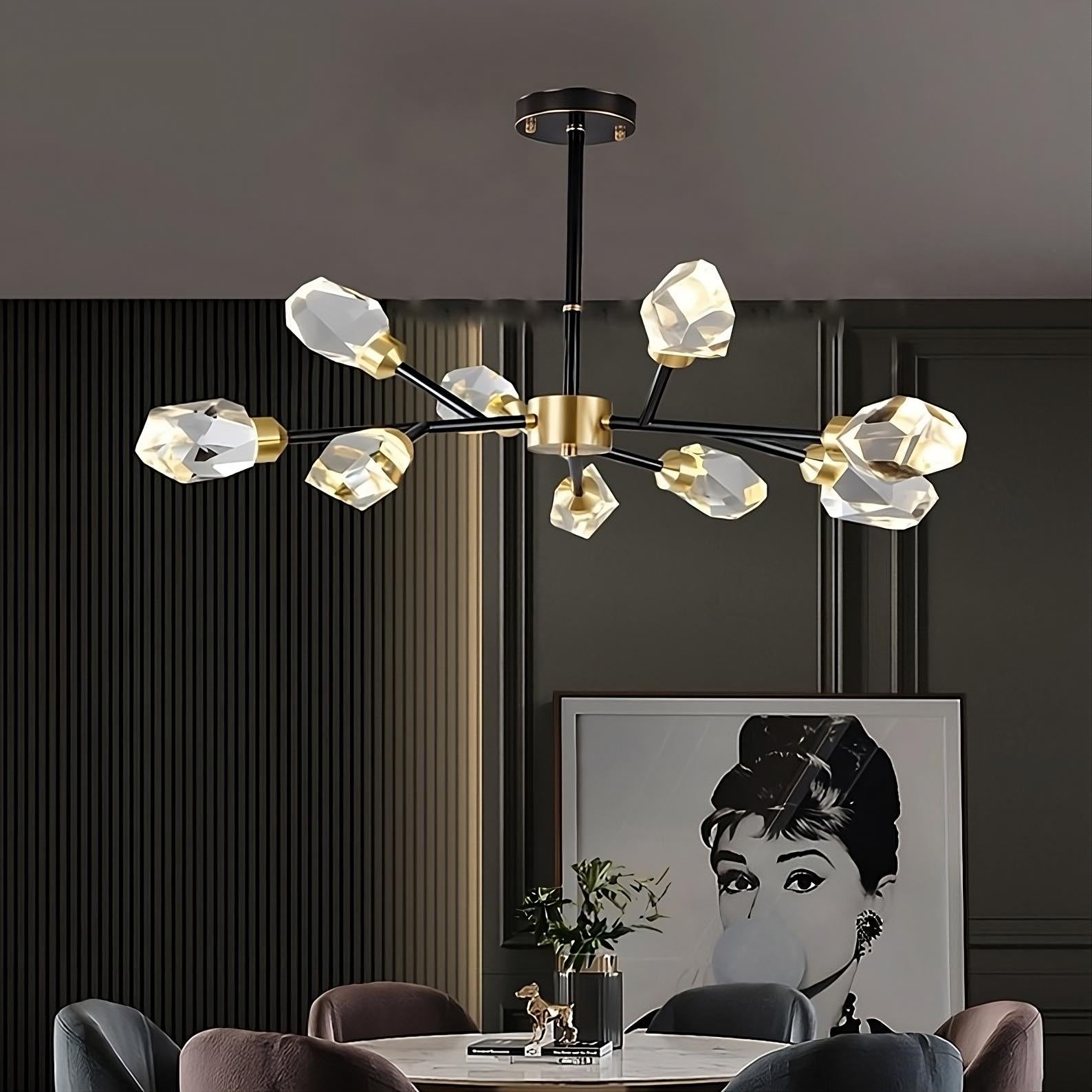 Black Crystal Branch chandelier - Onda Bay for dining room view 1