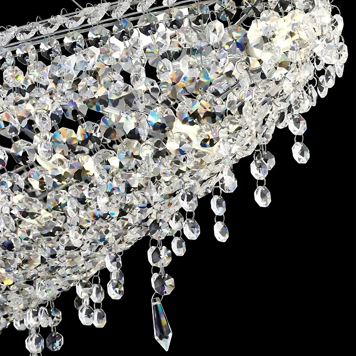 White Crystal Linear chandelier - Una Court for dining room view 4