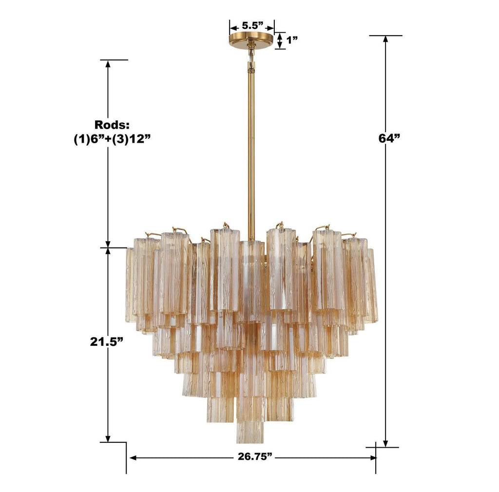 Gold Crystal Linear chandelier - Maris Verge for dining room view 3