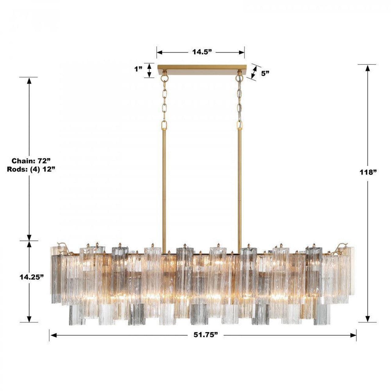 Aged Brass Crystal Linear chandelier - Tova Nest for dining room view 3