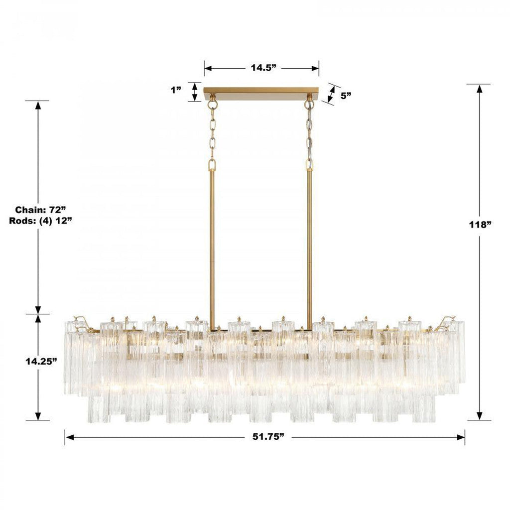 Aged Brass Crystal Linear chandelier - Viana Nest for dining room view 2