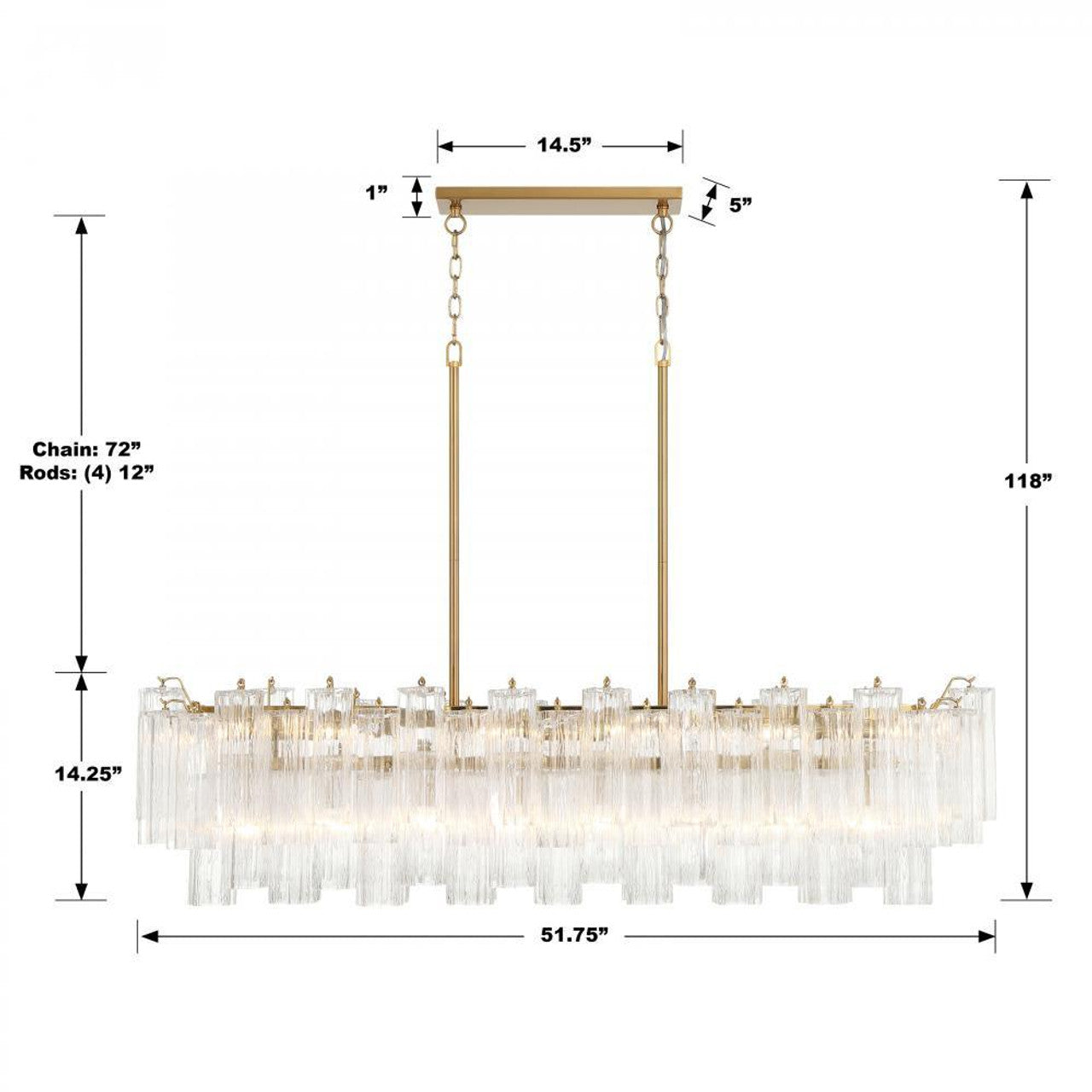 Aged Brass Crystal Linear chandelier - Viana Nest for dining room view 2