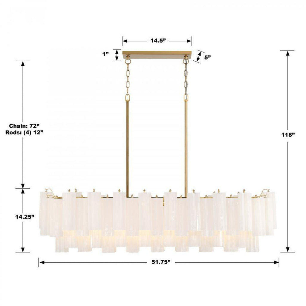 Aged Brass Crystal Linear chandelier - Winslow Nest for dining room view 1