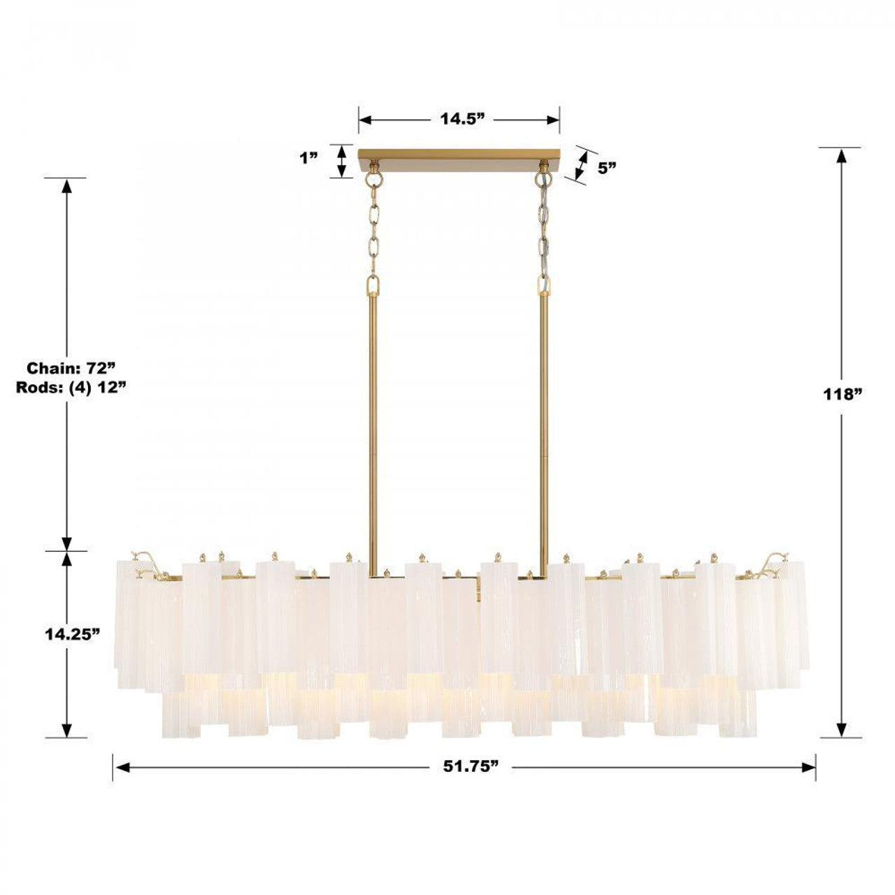 Aged Brass Crystal Linear chandelier - Winslow Nest for dining room view 1
