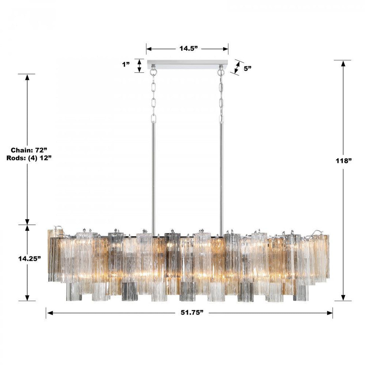 Clear Crystal Linear chandelier - Zelia Nest for dining room view 1