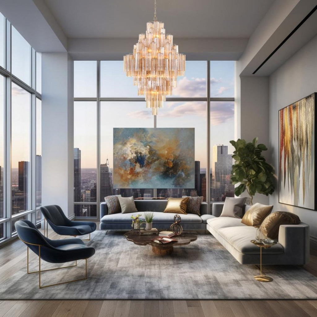 Clear Crystal Linear chandelier - Caro Nest for dining room view 4