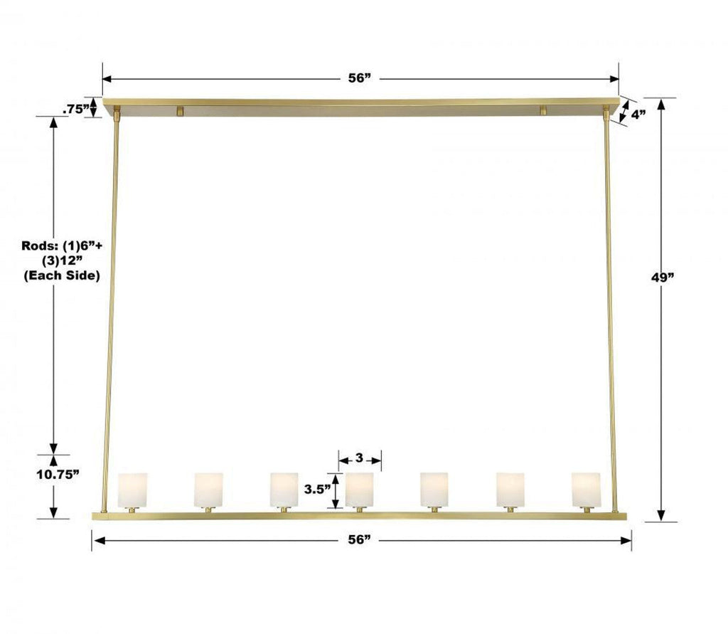 White Brass Linear chandelier - Piper Nest for dining room view 3