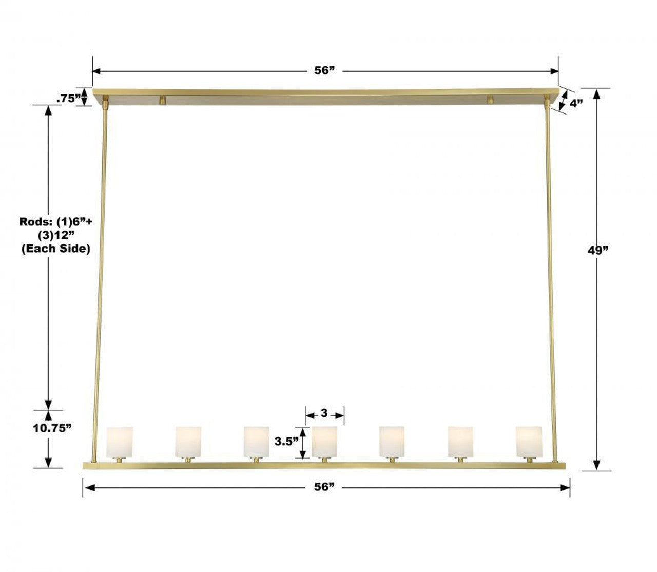 White Brass Linear chandelier - Piper Nest for dining room view 3