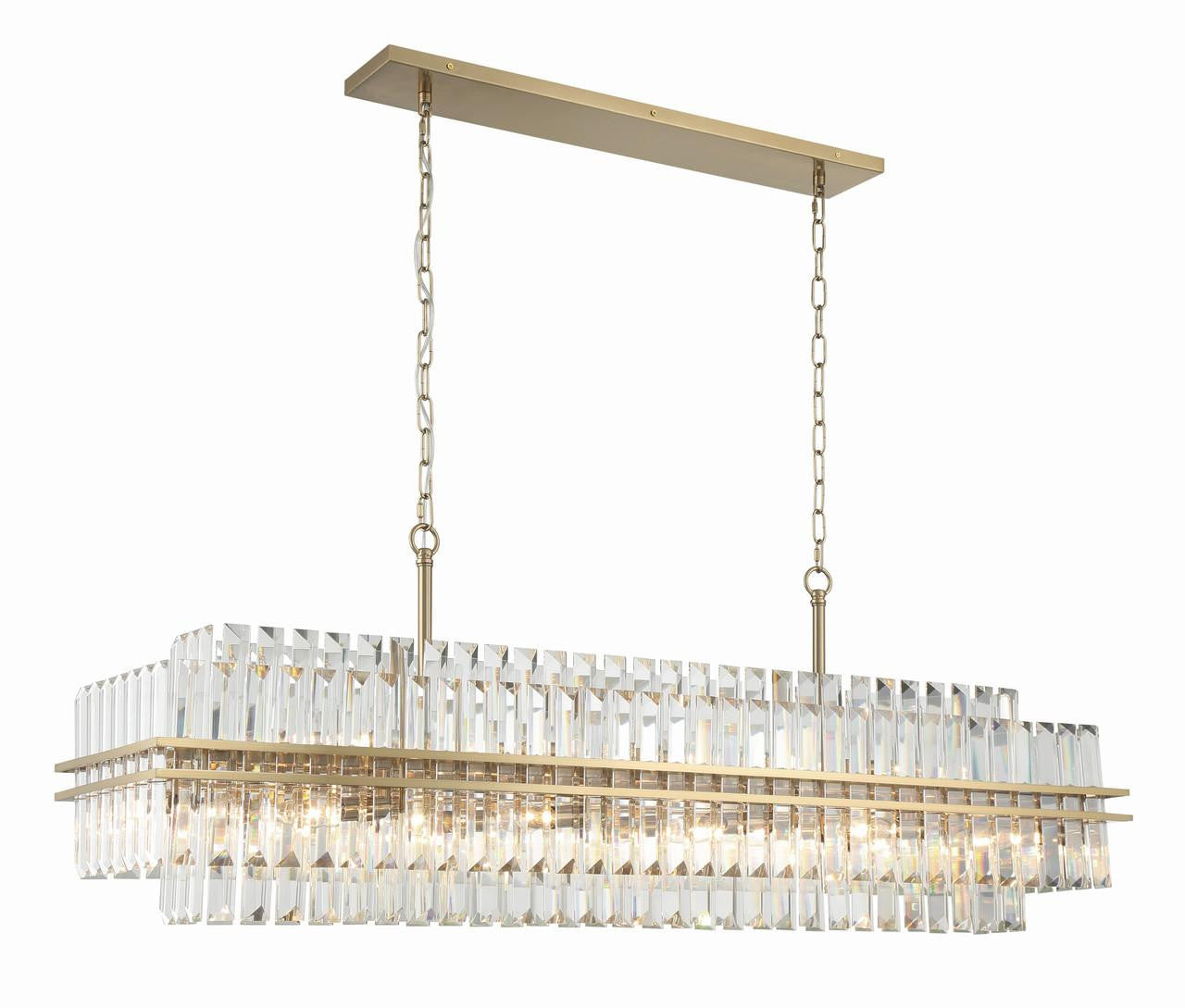 Aged Brass Crystal Linear chandelier - Liora Verge for dining room view 5