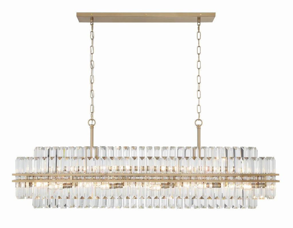 Aged Brass Crystal Linear chandelier - Liora Verge for dining room view 3