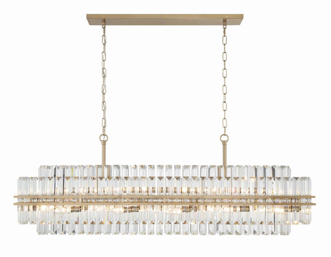 Aged Brass Crystal Linear chandelier - Liora Verge for dining room view 3