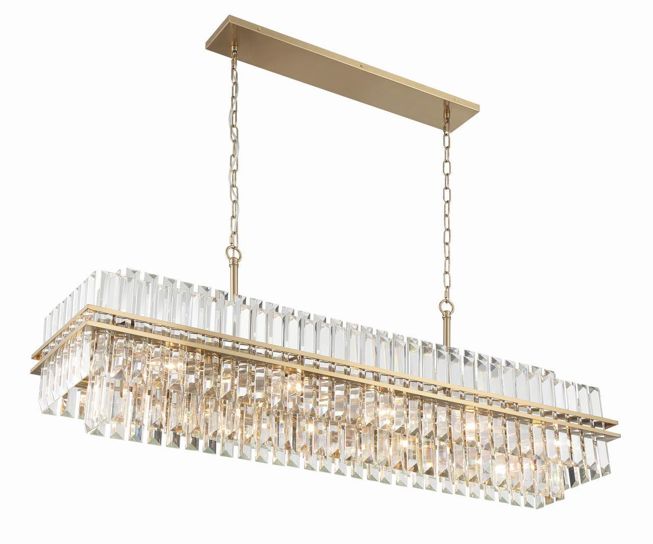 Aged Brass Crystal Linear chandelier - Liora Verge for dining room view 4