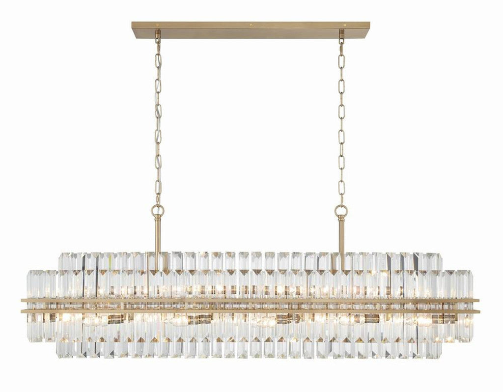 Aged Brass Crystal Linear chandelier - Liora Verge for dining room view 1