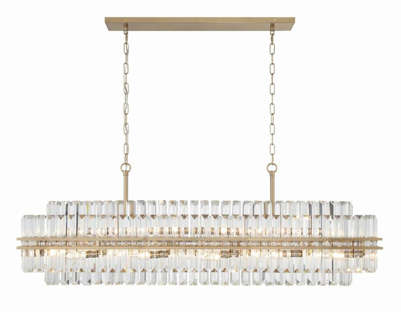 Aged Brass Crystal Linear chandelier - Liora Verge for dining room view 1
