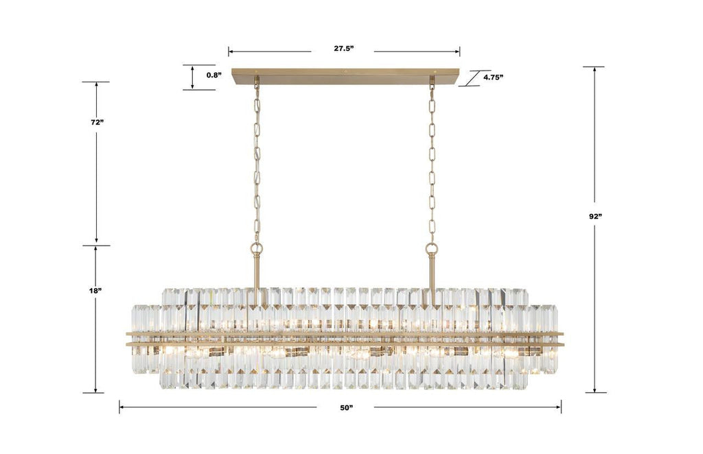 Aged Brass Crystal Linear chandelier - Liora Verge for dining room view 6