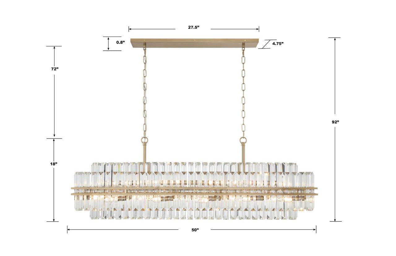Aged Brass Crystal Linear chandelier - Liora Verge for dining room view 6