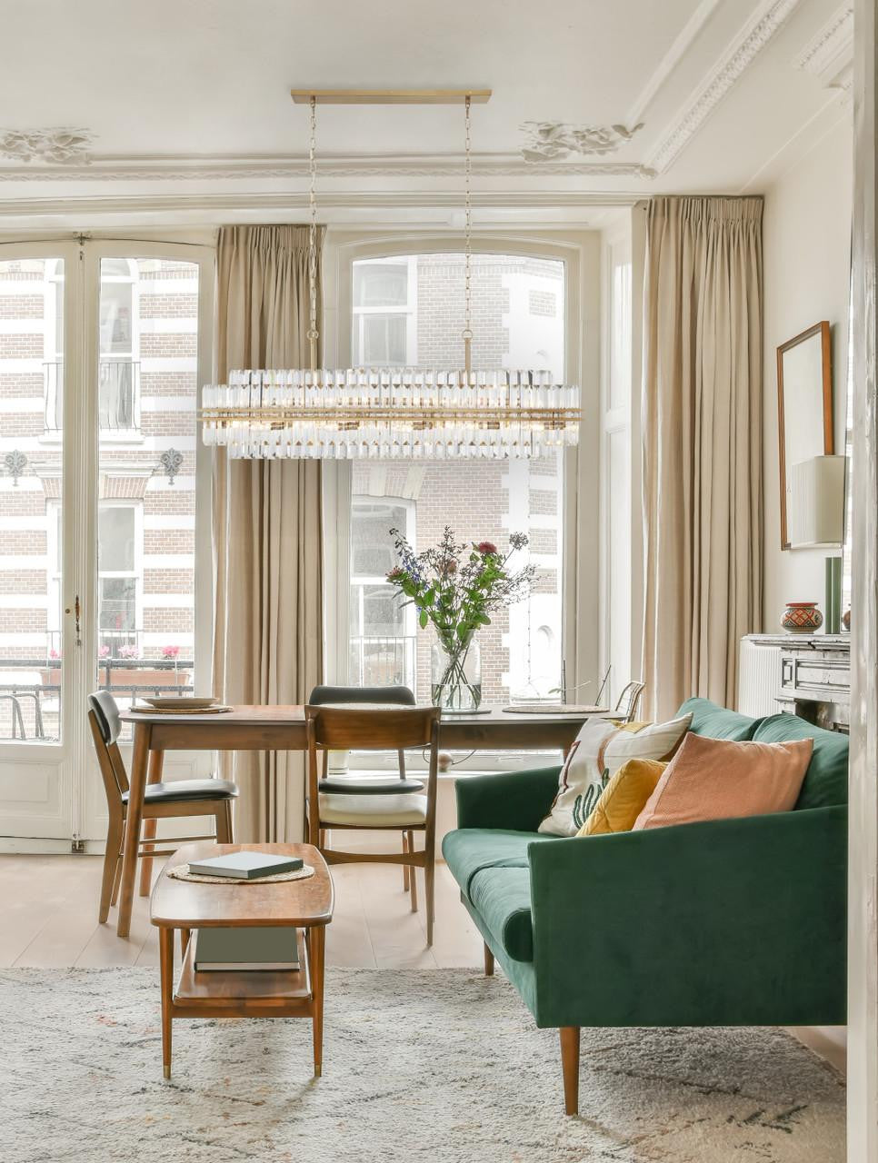Aged Brass Crystal Linear chandelier - Liora Verge for dining room view 2