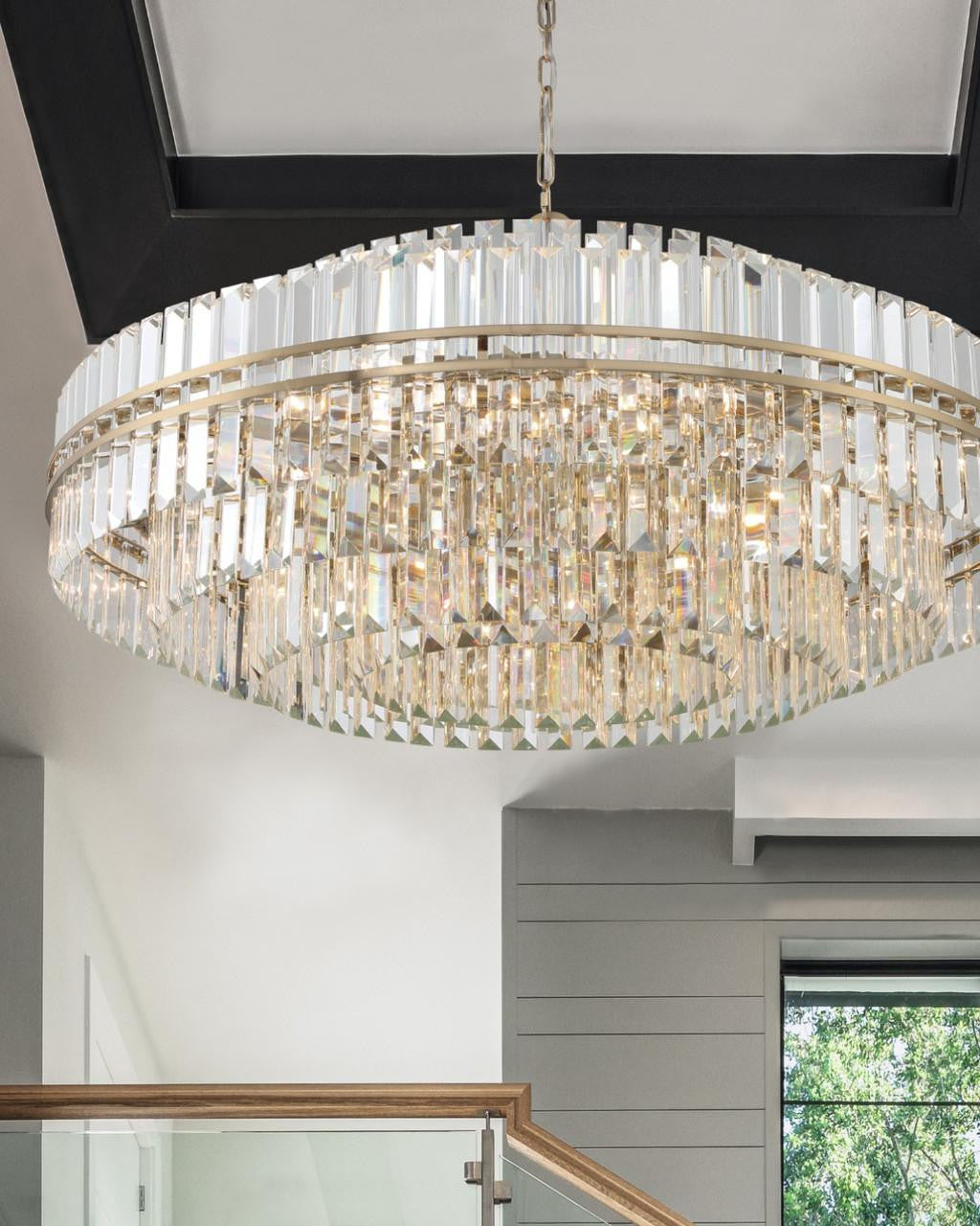 Aged Brass Crystal Tiered chandelier - Vesper Verge for dining room view 7
