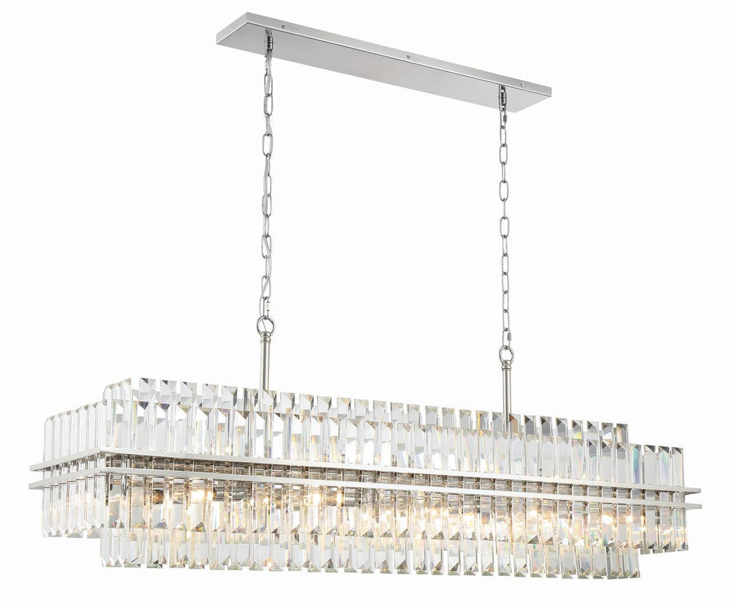 Polished Nickel Crystal Linear chandelier - Celeste Verge for dining room view 4