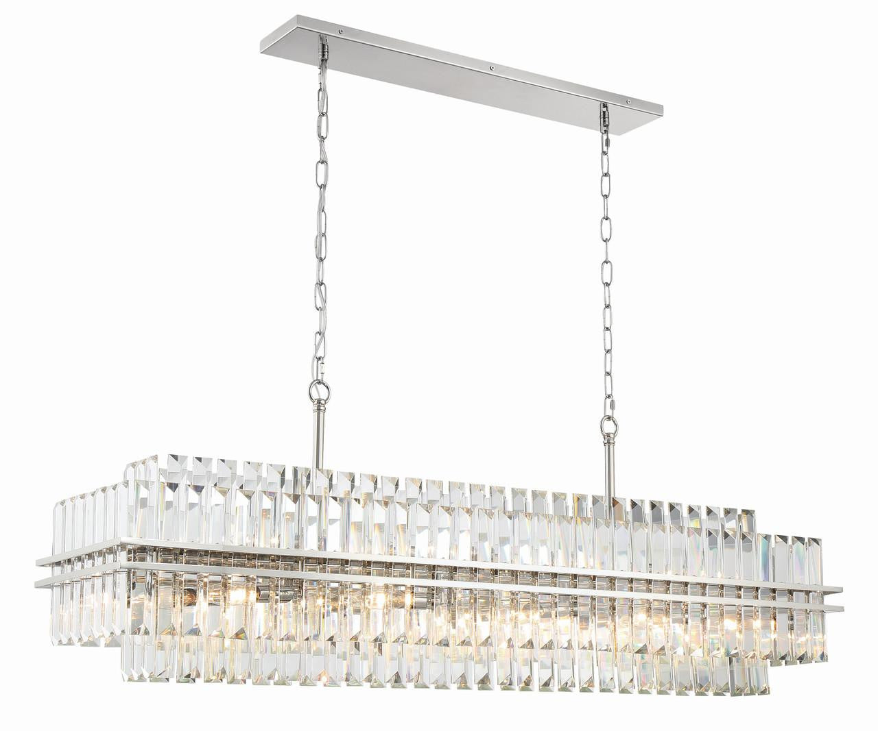 Polished Nickel Crystal Linear chandelier - Celeste Verge for dining room view 4