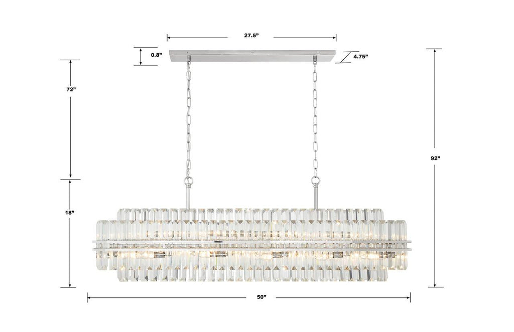 Polished Nickel Crystal Linear chandelier - Celeste Verge for dining room view 2