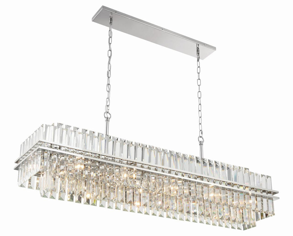 Polished Nickel Crystal Linear chandelier - Celeste Verge for dining room view 3