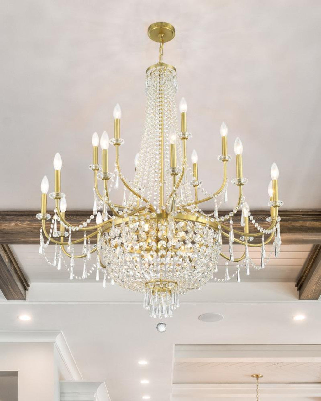 22-Light 40 in. Aged Brass Crystal Candle Chandelier - Jovie Nest | Tianguang Chandelier