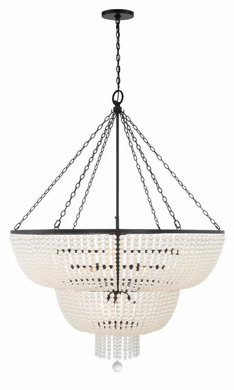Matte Black Glass Candle chandelier - Arden Trace for dining room view 1