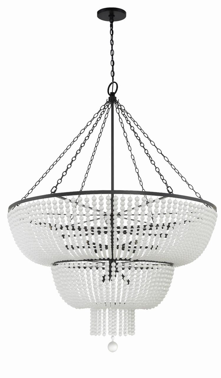 Matte Black Glass Candle chandelier - Arden Trace for dining room view 4