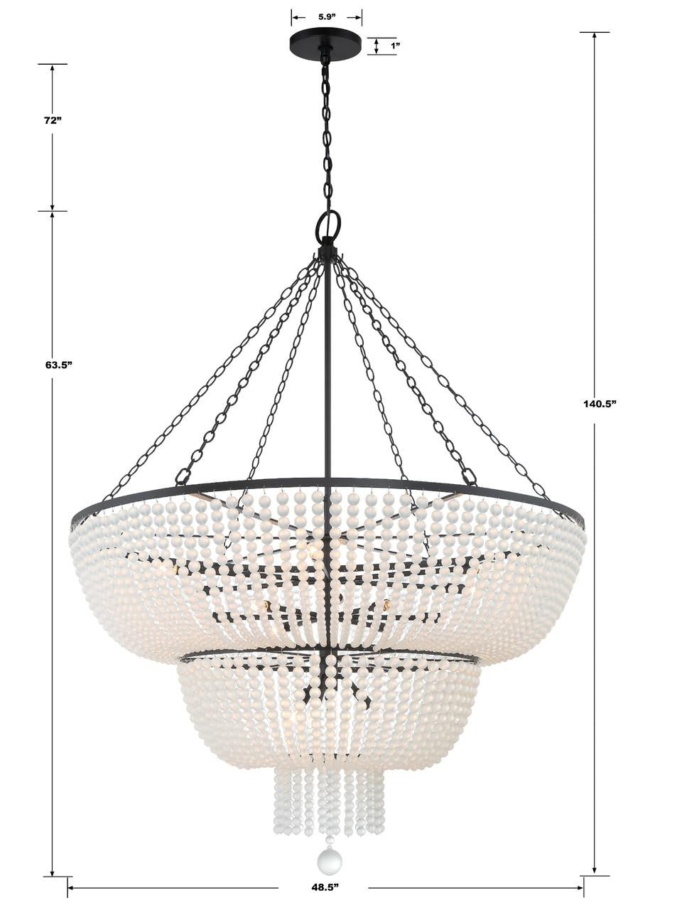 Matte Black Glass Candle chandelier - Arden Trace for dining room view 2