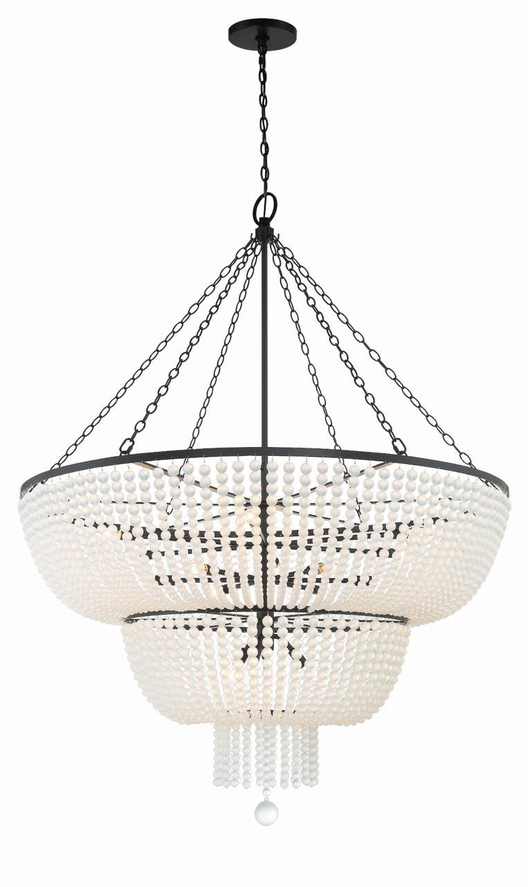 Matte Black Glass Candle chandelier - Arden Trace for dining room view 3
