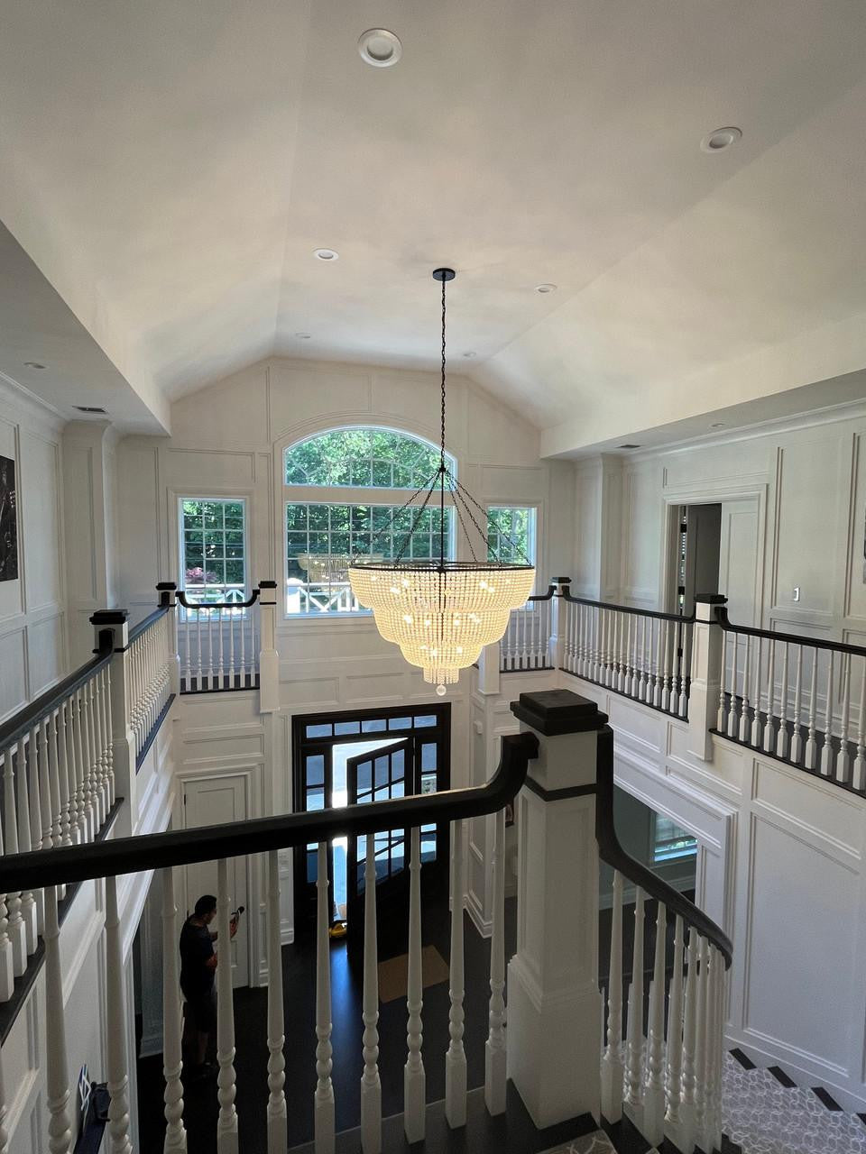 Matte Black Glass chandelier - Selene Trace for dining room view 2