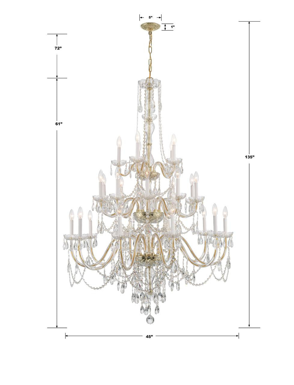 Brass Crystal Candle chandelier - Mira Trace for dining room view 2