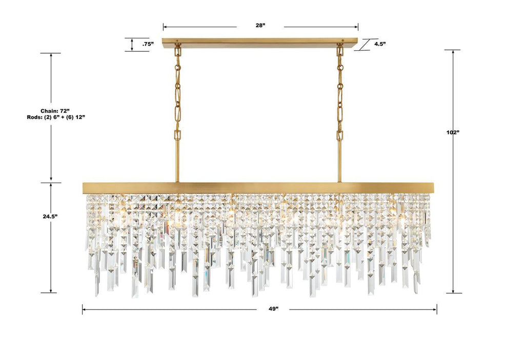 Gold Crystal Linear chandelier - Maris Verge for dining room view 2