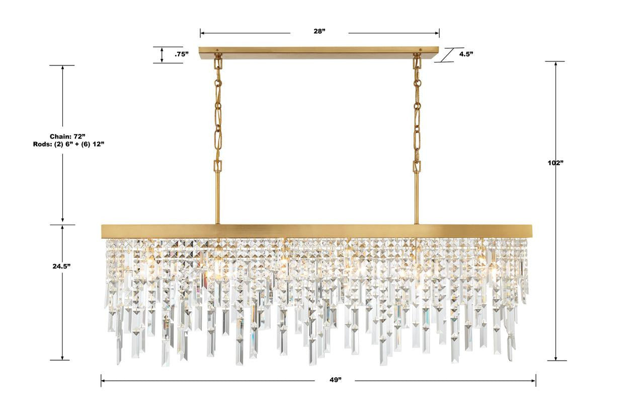 Polished Nickel Crystal Linear chandelier - Celeste Verge for dining room view 6