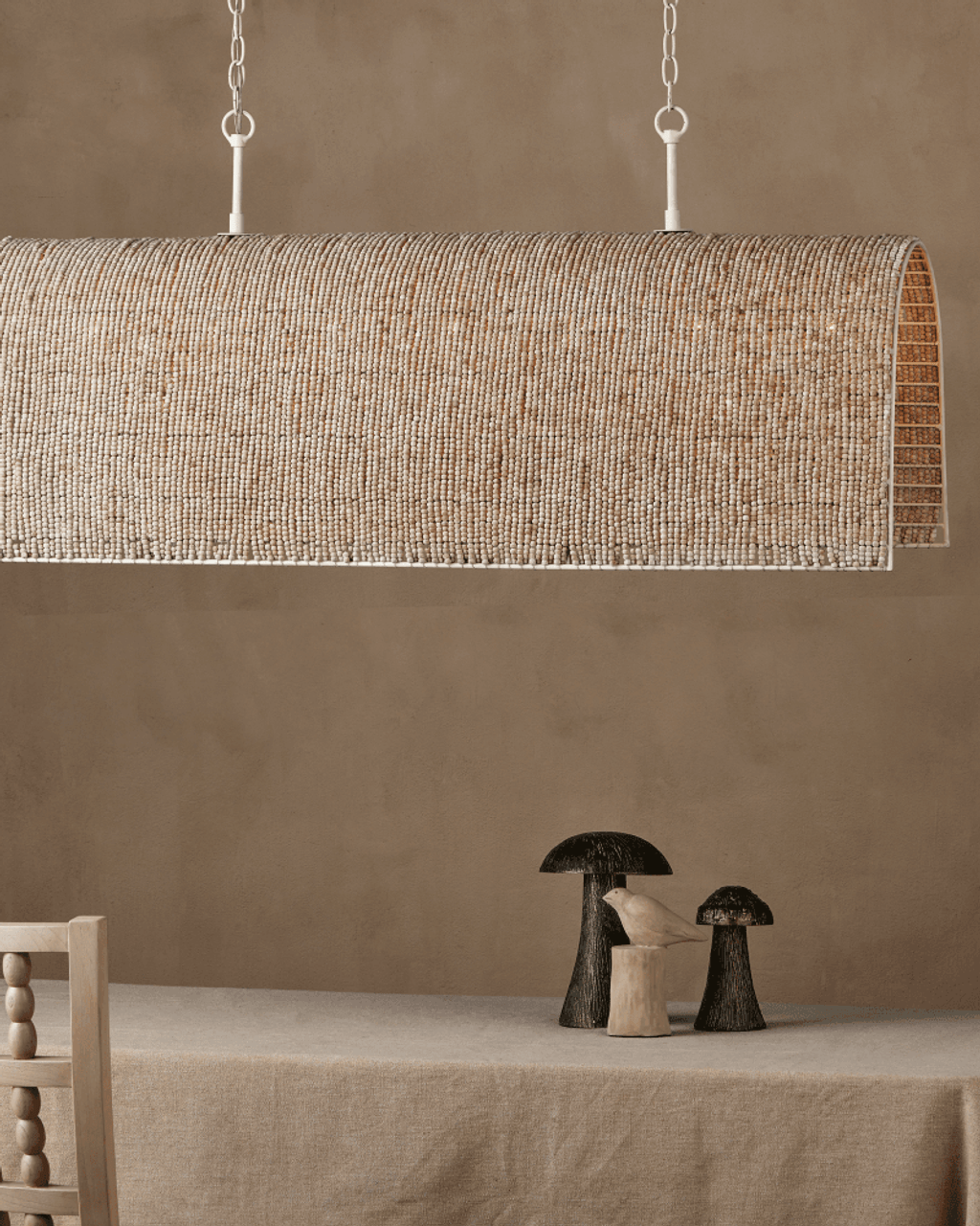 White Wood Round chandelier - Dahlia Verge for dining room view 7