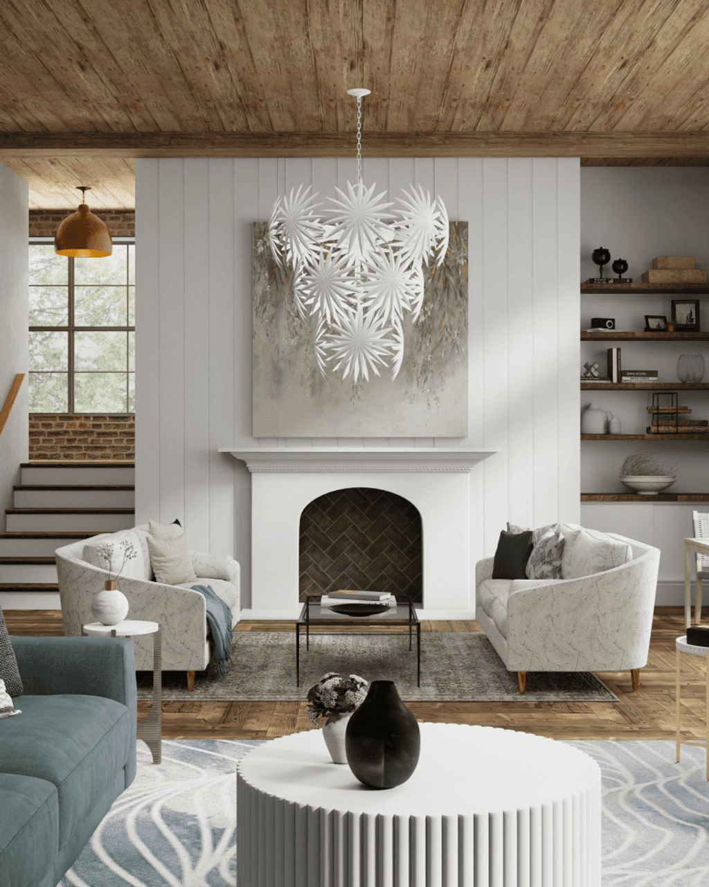 White Iron Round chandelier - Maren Verge for dining room view 8