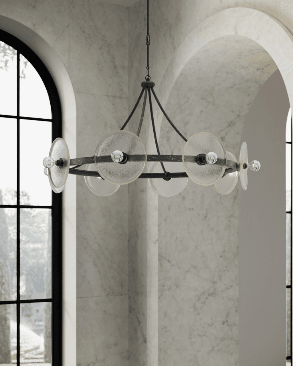 Black Glass Round chandelier - Lyra Nest for dining room view 2