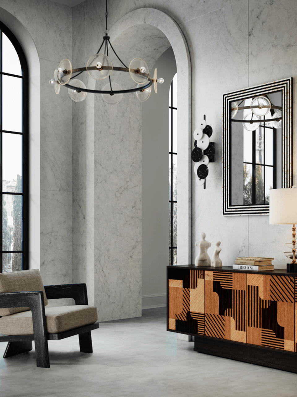 Black Glass Round chandelier - Lyra Nest for dining room view 7