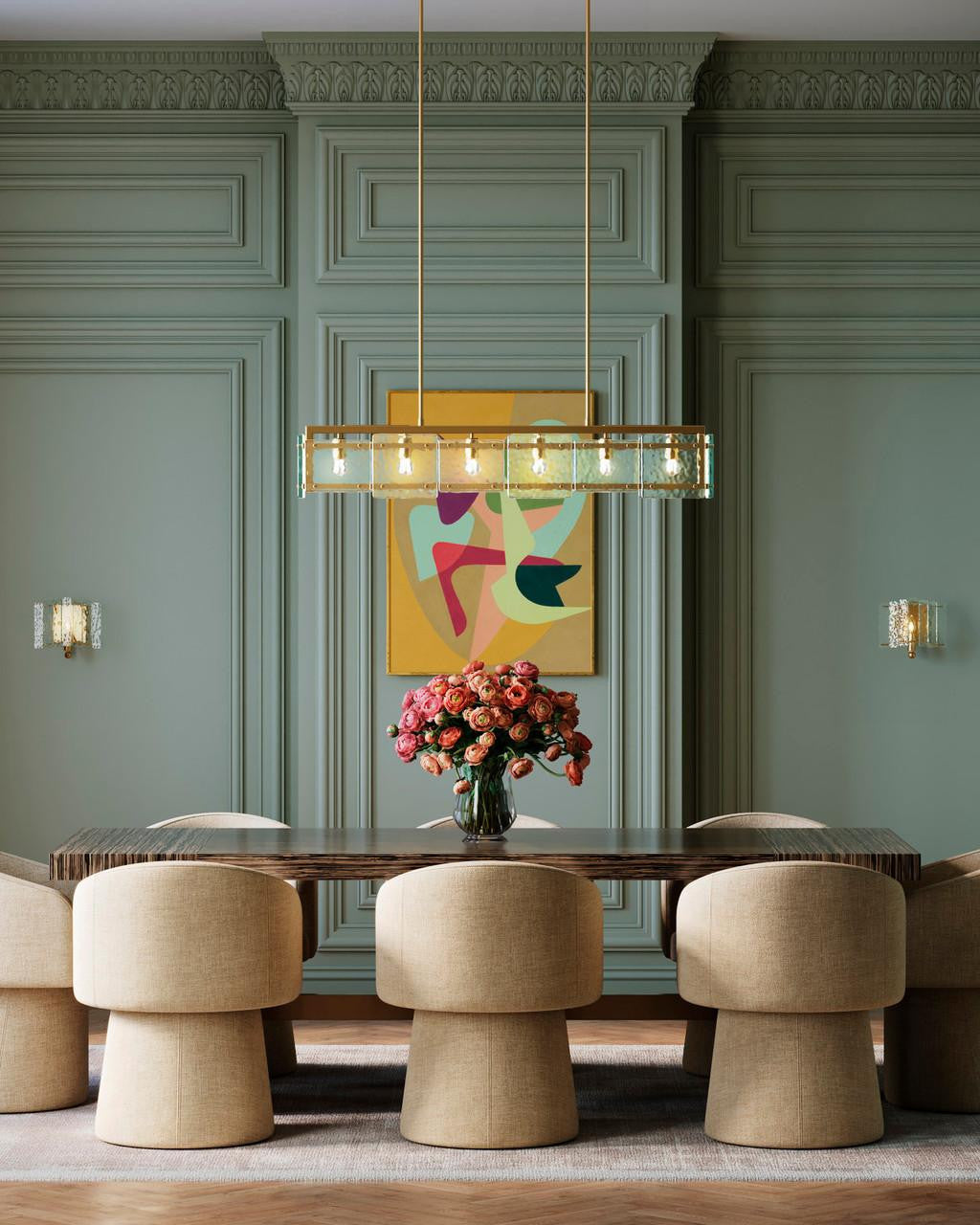 Antique Brass Glass Round chandelier - Mira Nest for dining room view 2
