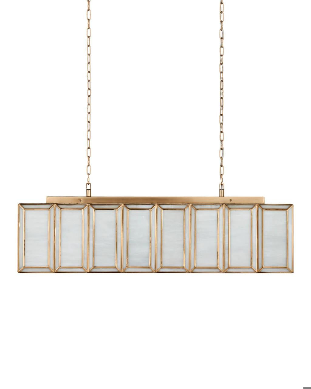 Antique Brass Glass Linear chandelier - Solene Nest for dining room view 3