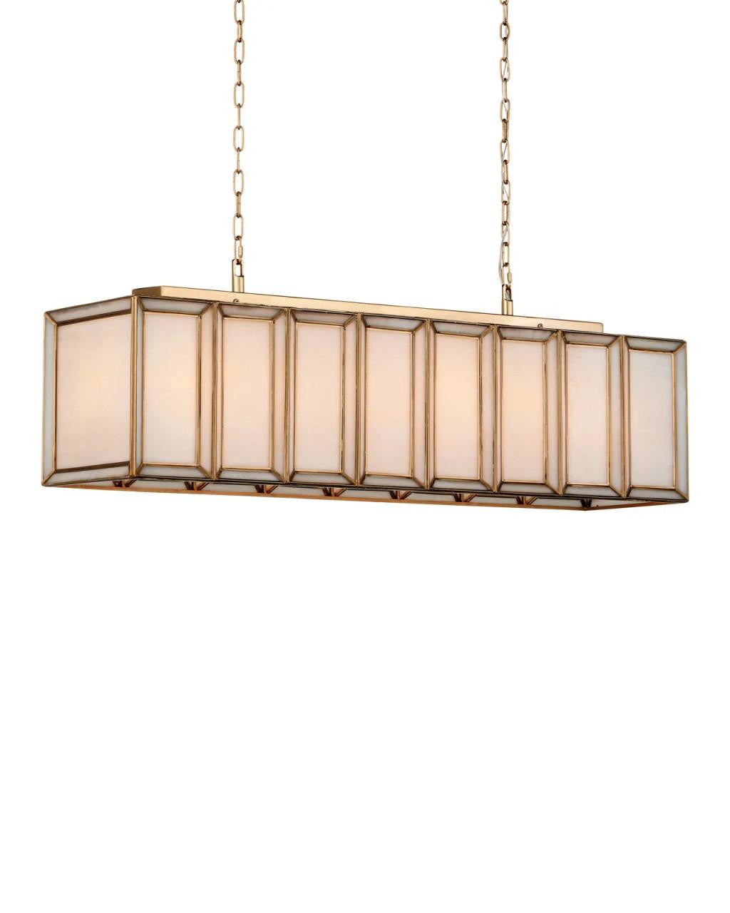 Antique Brass Glass Linear chandelier - Solene Nest for dining room view 2