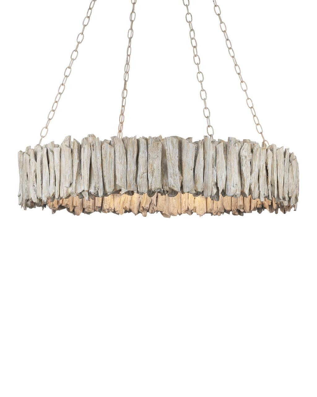 White Wood Round chandelier - Rosa Dawn for dining room view 2